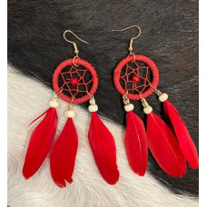 Orecchini piume dreamcatcher red