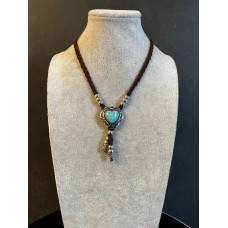 Collana regolabile intrecciata in alcantara Brown with Turquoise Heart