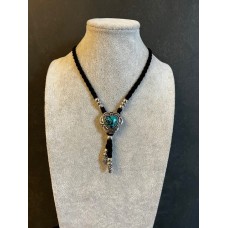 Collana regolabile intrecciata in alcantara Black with Turquoise Heart