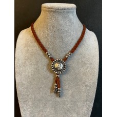 Collana regolabile intrecciata in alcantara Brown with Silver Horse