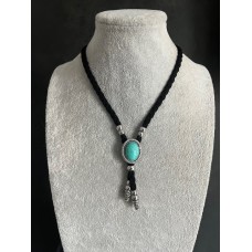 Collana regolabile in alcantara Black with Turquoise Stone