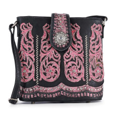 Borsa Western in Ecopelle Ricamata Black Pink Borsa Western in Ecopelle Ricamata Black Pink