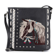 Borsa Western in Ecopelle Ricamata Horse Black