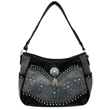 Borsa in Ecopelle Black Blue Concho Feather