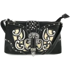 Borsa in ecopelle Western Floral Black Beige