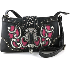 Borsa in ecopelle Western Floral Black Hot Pink Borsa in ecopelle Western Floral Black Hot Pink