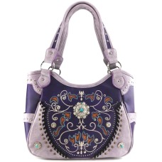 Borsa in Ecopelle Concho and Flowers Purple