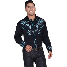 Camicia western Scully P-844 Black Blue Filigree Camicia western Scully P-844 Black Blue Filigree