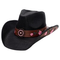Cappello Western Pink Flowers Black