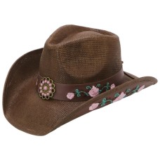 Cappello Western Pink Flowers Brown