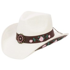 Cappello Western Pink Flowers White