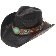 Cappello Western Turquoise Flowers Black