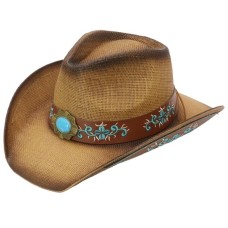 Cappello Western Turquoise Flowers Brown