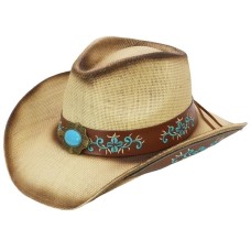 Cappello Western Turquoise Flowers Natural