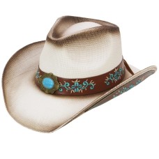 Cappello Western Turquoise Flowers White Brown