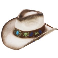 Cappello Western Flowers White Brown