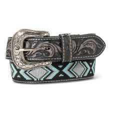 Cintura in pelle Ariat Blue Black Grey Embroidered Inlay Cintura in pelle Ariat Blue Black Grey Embroidered Inlay