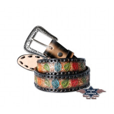 Cintura in pelle Stars & Stripes Black Brown Floral