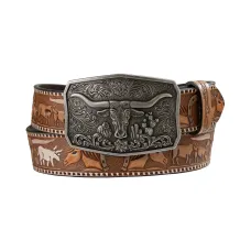 Cintura in pelle Nocona Longhorn and Horses