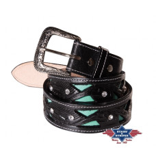 Cintura in pelle Stars & Stripes Black and Turquoise