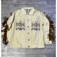 Giacca in denim beige Borchie Frange