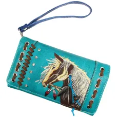 Portafoglio Horse Turquoise Ricamato in Ecopelle