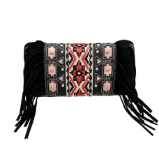 Portafoglio Aztec Black Fringe in Ecopelle - con Tracolla