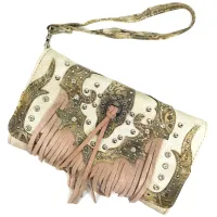 Portafoglio con Frange Beige in Ecopelle Portafoglio con Frange Beige in Ecopelle