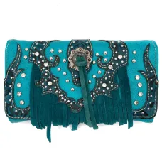 Portafoglio con Frange Turquoise in Ecopelle Portafoglio con Frange Turquoise in Ecopelle