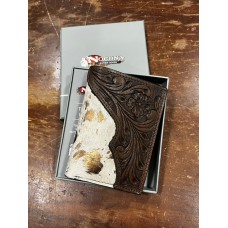 Portafoglio Trifold da uomo in pelle Nocona Calf Hair Brown 