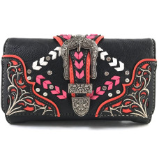 Portafoglio Buckle Black Pink Chevron in Ecopelle - con Tracolla Portafoglio Buckle Black Pink Chevron in Ecopelle - con Tracolla