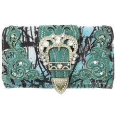 Portafoglio Camouflage Light Blue in Ecopelle - con Tracolla