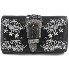 Portafoglio Buckle Flowers Black in Ecopelle - con Tracolla Portafoglio Buckle Flowers Black in Ecopelle - con Tracolla