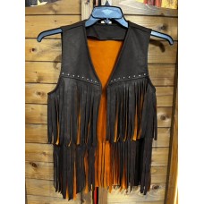 Gilet con borchie e frange Dark Brown