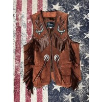 Gilet in pelle con frange e decorazioni da donna Echo Mountain