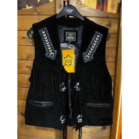Gilet in pelle con frange da uomo