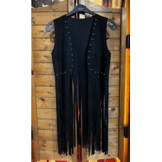 Gilet con borchie e frange Black