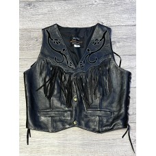 Corpetto Gilet in pelle da uomo Johnny Halliday con frange e lacci laterali