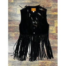 Gilet in pelle con frange da donna Old Creek black