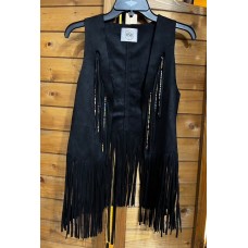 Gilet in pelle con frange da donna con frange e perline