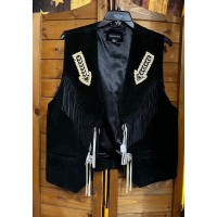 Gilet in pelle con frange da uomo Presley Cuir Black