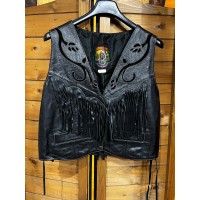 Gilet in pelle con frange da donna Western Passion Roses Black