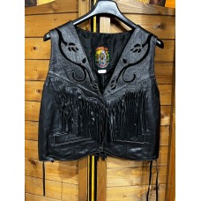 Gilet in pelle con frange da donna Western Passion Roses Black