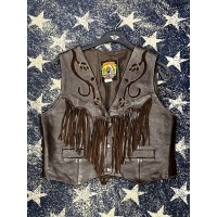 Gilet in pelle con frange da donna Western Passion Roses Brown