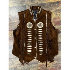 Gilet in pelle con frange e decorazioni da donna Kerozen brown