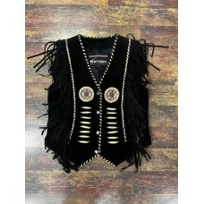 Gilet in pelle con frange e decorazioni da donna Kerozen black