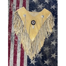 Poncho in pelle con frange da donna Beige