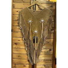 Poncho in pelle con frange da donna Kerosen cognac