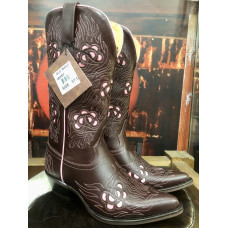 Stivali in pelle Western Boots Old West Pink Flames