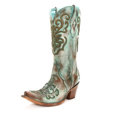Stivali in pelle Western Corral Boots Tan Turquoise Stivali in pelle Western Corral Boots Tan Turquoise